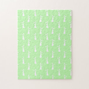 Pastel Color Bunny Pattern Mint Background Pet Jigsaw Puzzle