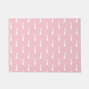 Pastel Color Bunny Pattern Pink Background Pet Doormat