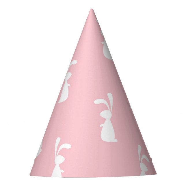 Pastel Color Bunny Pattern Pink Background Pet Party Hat (Front)