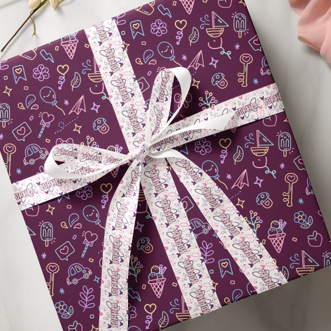 Pastel color butterflies custom name satin ribbon (Creator Uploaded)