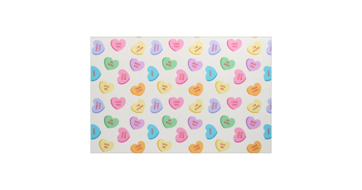 Pastel Color Candy Hearts Valentine's Day Fabric | Zazzle.com