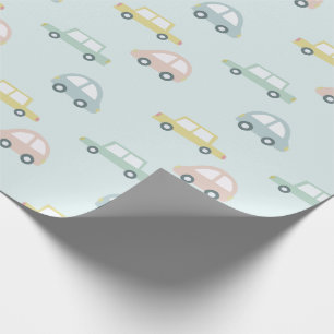 Pastel Color Car Pattern Blue Wrapping Paper
