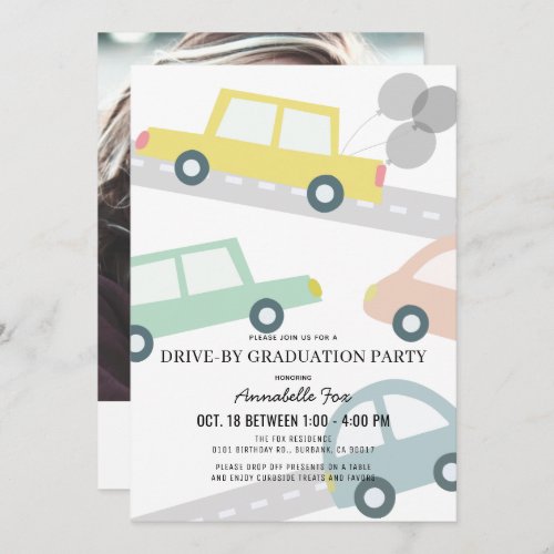 Pastel Color Cars Photo Drive_by Graduation Party Invitation