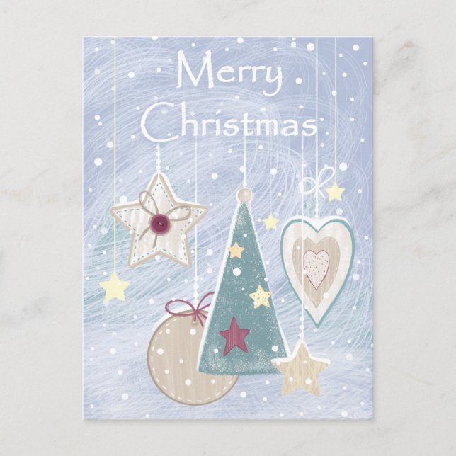 Pastel Color Christmas Tree Star and Heart Postcard (Front)