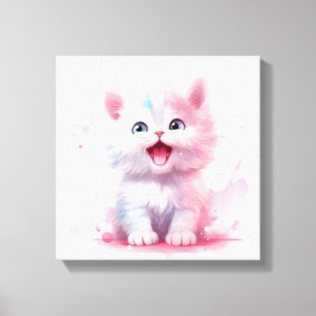 Pastel Color Cute Kitten Canvas Print (Front)