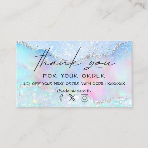 pastel color faux glitter thank you business card