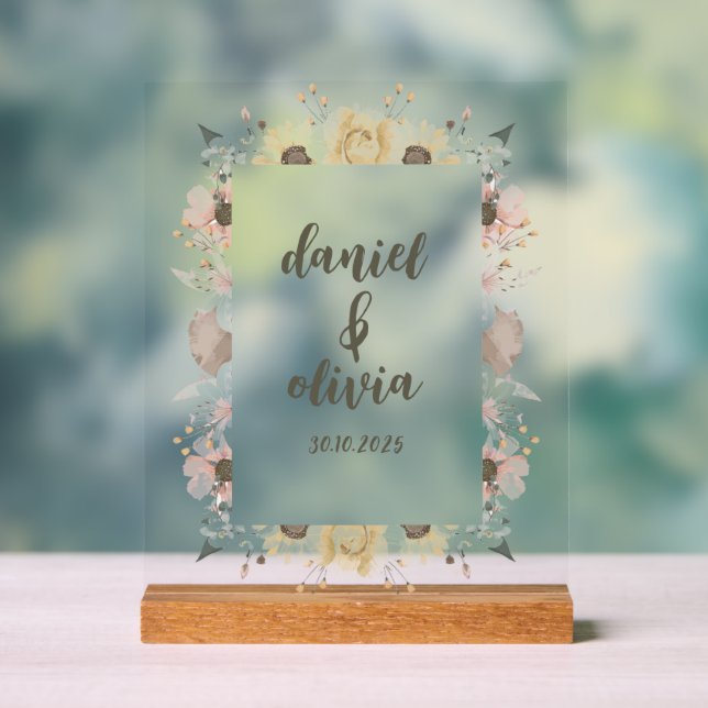 Pastel Color Floral Wedding Acrylic Sign (Neutral)