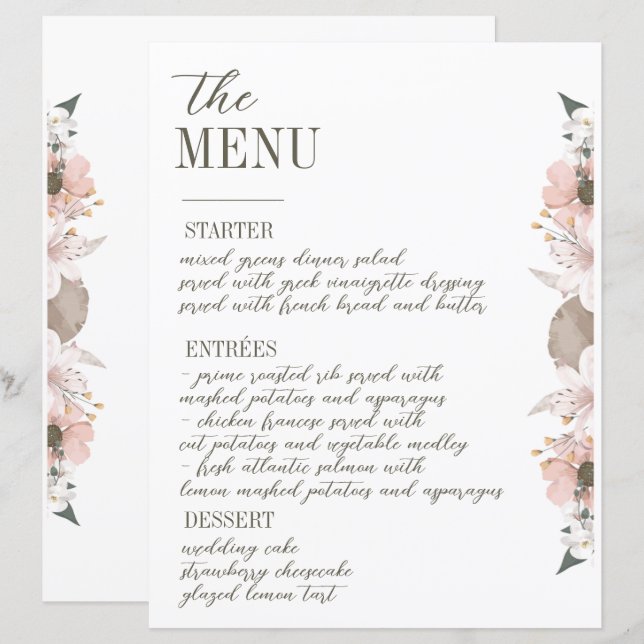 Pastel Color Floral Wedding Menu (Front/Back)
