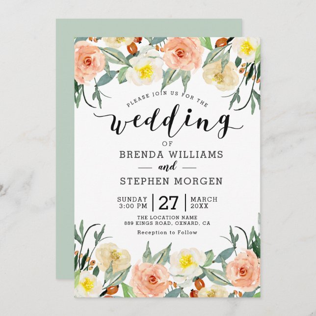Pastel color flowers border invitation (Front/Back)