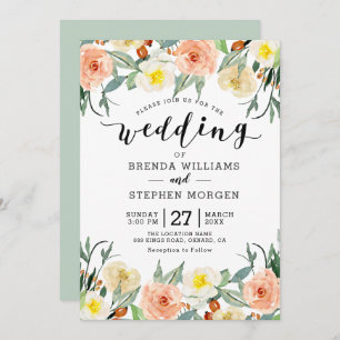 Pastel color flowers border invitation