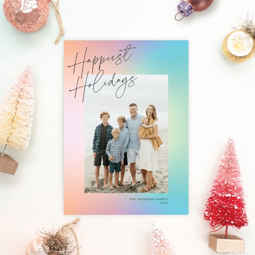 Pastel Color Gradient Happiest Holidays Photo Card