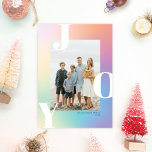 Pastel Color Gradient JOY Holiday Photo Card<br><div class="desc">This modern holiday photo card features a pastel gradient background with the greeting "JOY" framing a single vertical photo. This design accommodates a single vertical photo on the front of the card. On the reverse side is the same gradient background, to which you can add another photo or additional text...</div>