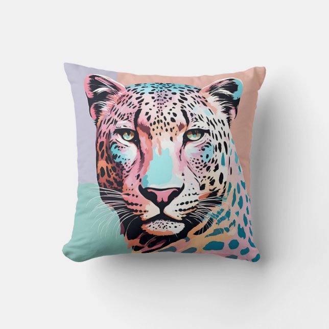 Pastel Color Leopard Face  Throw Pillow (Front)