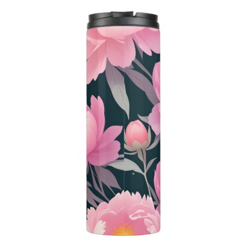 Pastel Color Peonies Pattern in the flower garden Thermal Tumbler