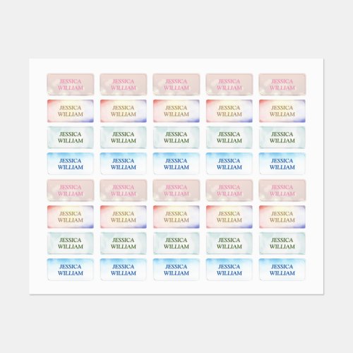 Pastel Color Personalized Name School Kids Labels
