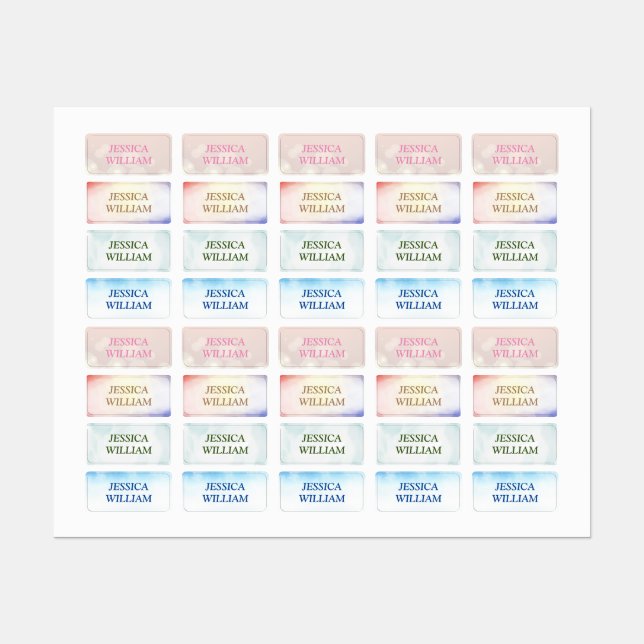 Pastel Color Personalized Name School Kids' Labels (Sheet)