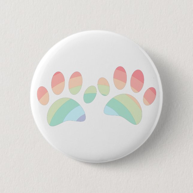 Pastel Color Rainbow Dog Paw Prints Button (Front)