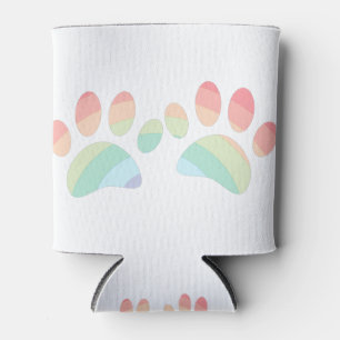Pastel Color Rainbow Dog Paw Prints Can Cooler