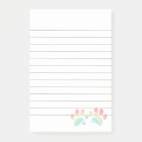 Pastel Color Rainbow Dog Paw Prints Lined Post_it Notes
