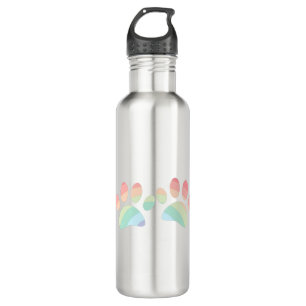 Pastel Color Rainbow Dog Paw Prints Stainless Steel Water Bottle