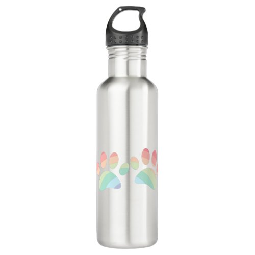 Pastel Color Rainbow Dog Paw Prints Stainless Steel Water Bottle