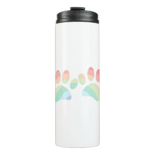Pastel Color Rainbow Dog Paw Prints Thermal Tumbler