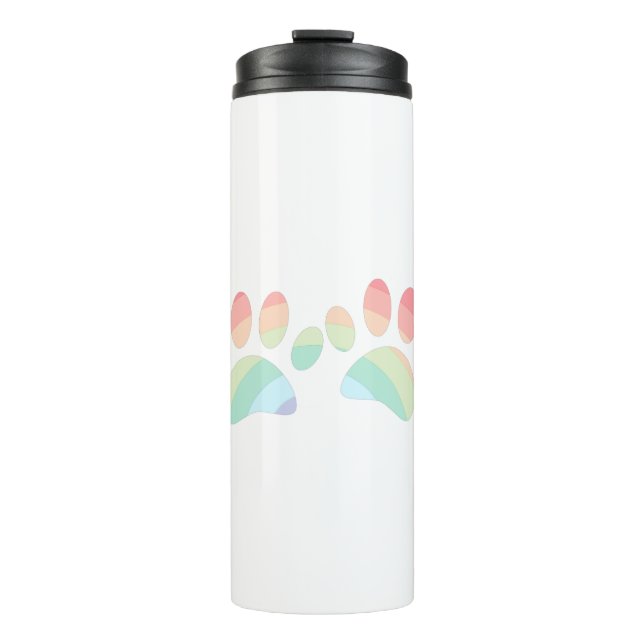 Pastel Color Rainbow Dog Paw Prints Thermal Tumbler (Front)