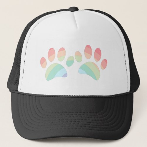 Pastel Color Rainbow Dog Paw Prints Trucker Hat