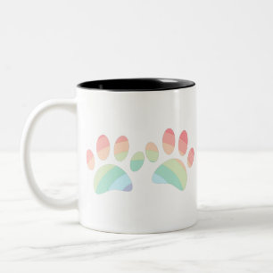 Pastel Color Rainbow Dog Paw Prints Two-Tone Coffee Mug
