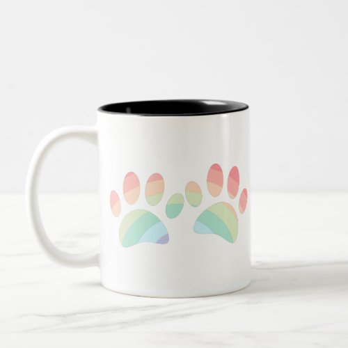 Pastel Color Rainbow Dog Paw Prints Two_Tone Coffee Mug