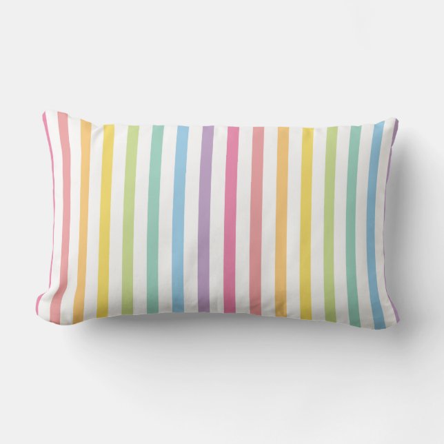 Pastel Color Rainbow Stripes Pattern Lumbar Pillow (Front)
