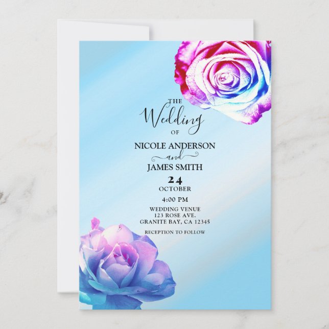 Pastel Color Roses Elegant Blue Floral Wedding Invitation (Front)