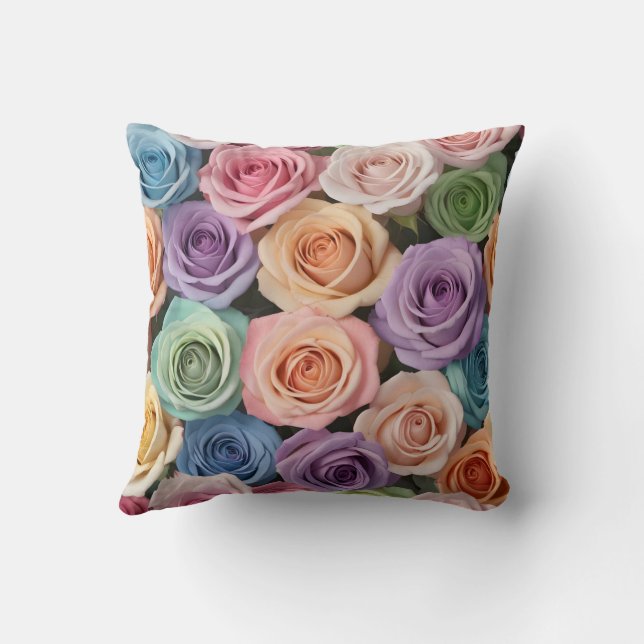 Pastel color roses throw pillow (Back)