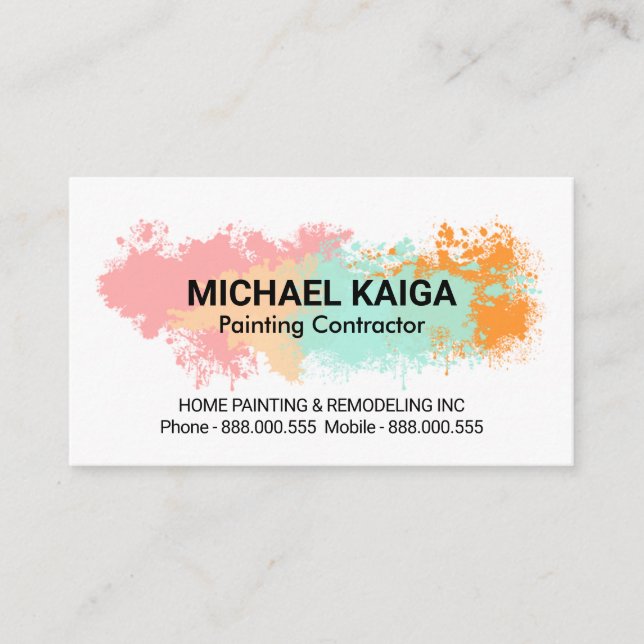 Pastel Color Splatters Home Remodeling Business Card (Front)