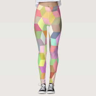 Pastel Color Spring & Summer Trendy Cubic Squares Leggings