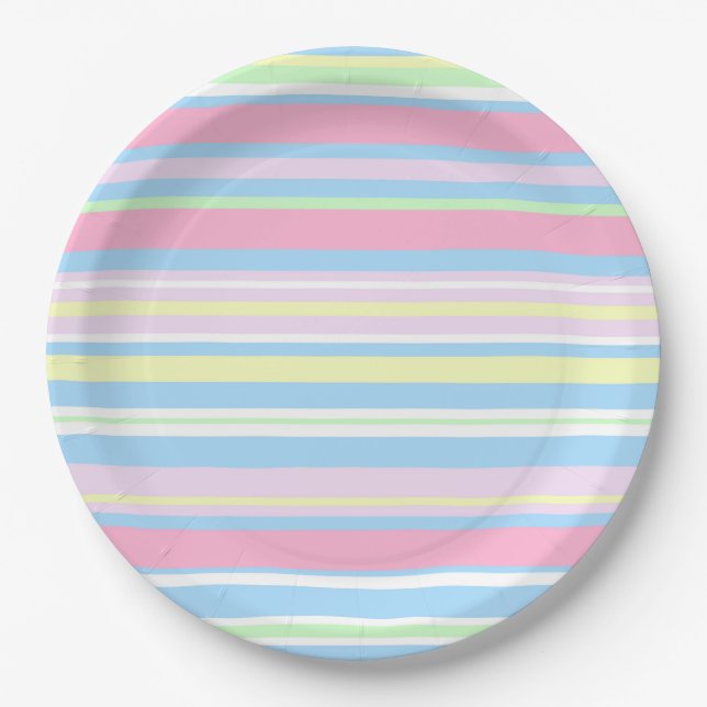Pastel Color Stripes Paper Plates (Front)