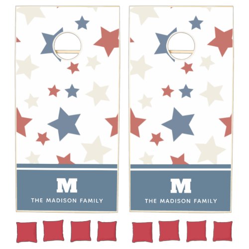 Pastel Color the USA Patriotic Stars  Monogram Cornhole Set