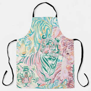Pastel Color Tiger Art Pattern Apron