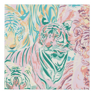 Pastel Color Tiger Art Pattern Faux Canvas Print