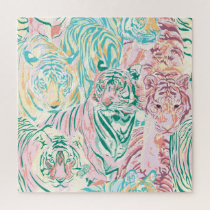 Pastel Color Tiger Art Pattern Jigsaw Puzzle