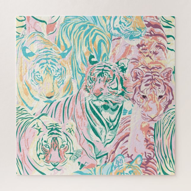 Pastel Color Tiger Art Pattern Jigsaw Puzzle (Vertical)