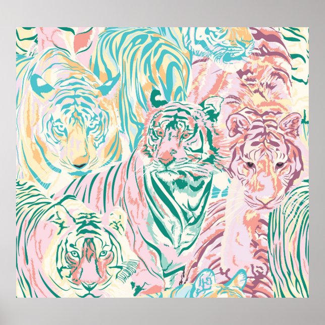 Pastel Color Tiger Art Pattern Poster (Front)