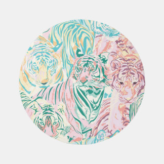 Pastel Color Tiger Art Pattern Rug