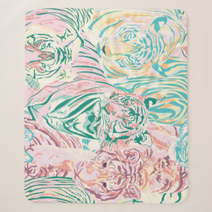 Pastel Color Tiger Art Pattern Sherpa Blanket