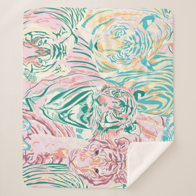 Pastel Color Tiger Art Pattern Sherpa Blanket (Front)