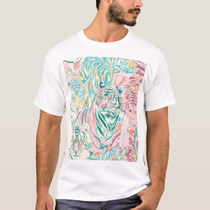 Pastel Color Tiger Art Pattern T-Shirt