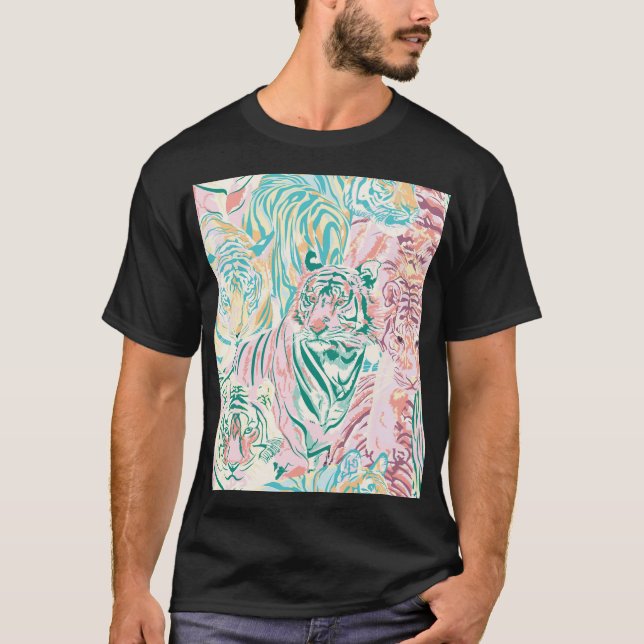 Pastel Color Tiger Art Pattern T-Shirt (Front)