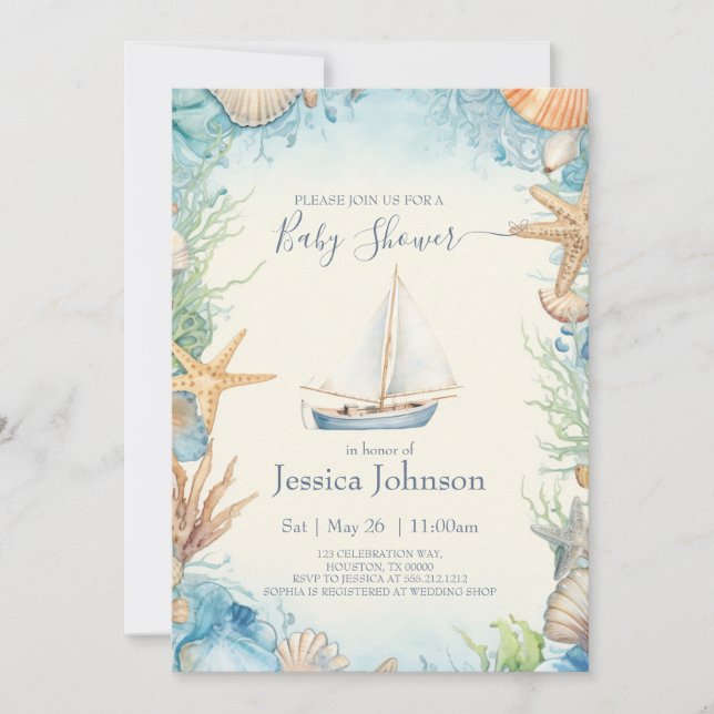Pastel Color Under The Sea Baby Shower Invitation (Front)