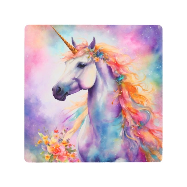 Pastel Color Unicorn Metal Print (Front)