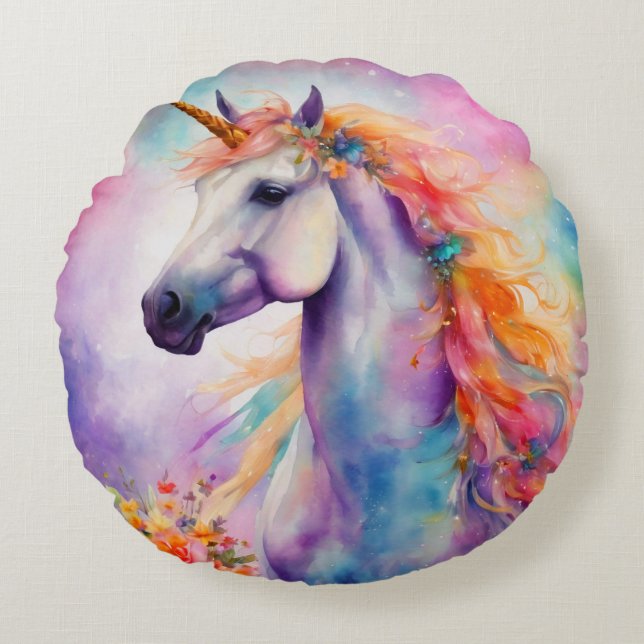 Pastel Color Unicorn Round Pillow (Front)